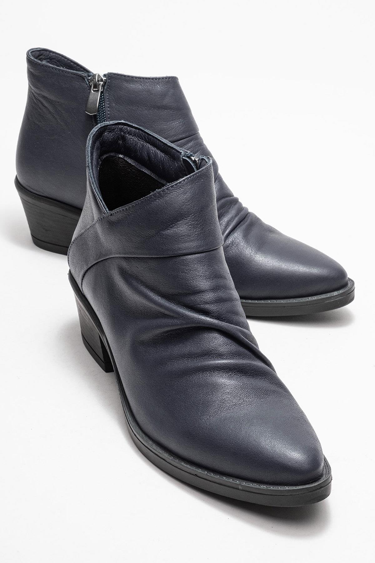 Rule - Bota gruesa de cuero azul marino (mujer)