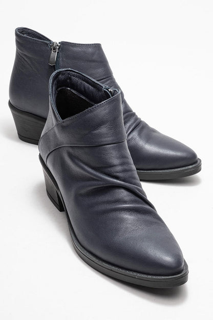 Rule - Bota gruesa de cuero azul marino (mujer)