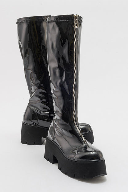 Amaronte - Bota gruesa de charol negro (mujer)