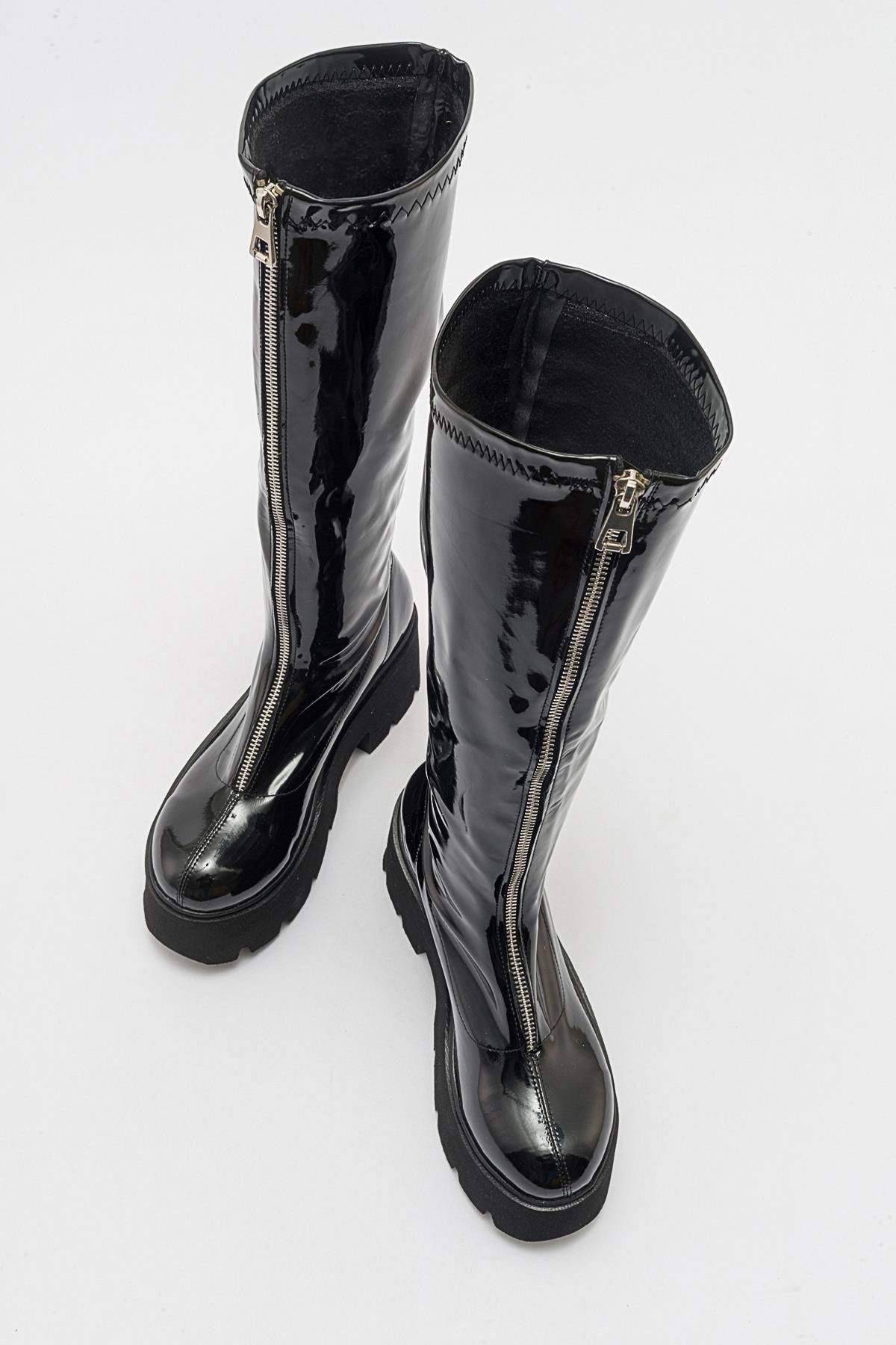 Amaronte - Bota gruesa de charol negro (mujer)