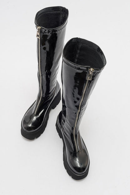 Amaronte - Bota gruesa de charol negro (mujer)