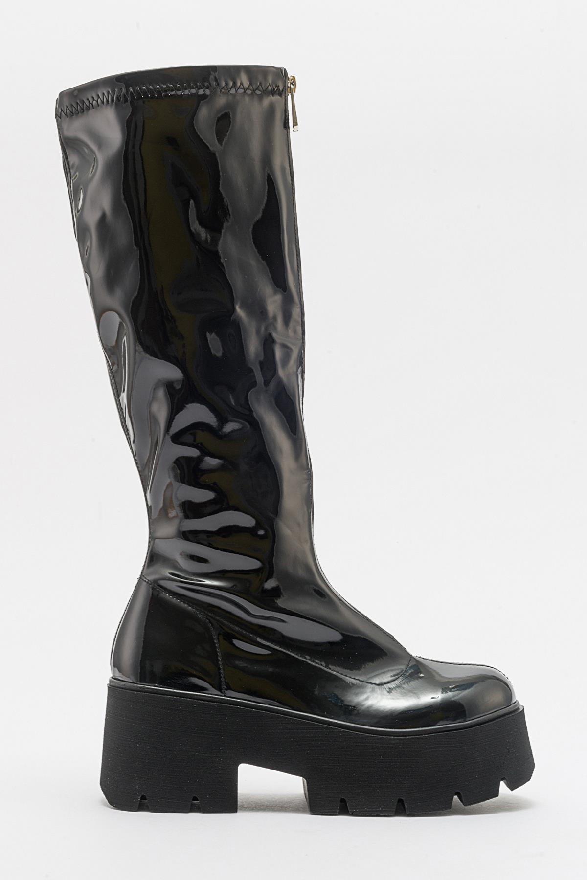 Amaronte - Bota gruesa de charol negro (mujer)