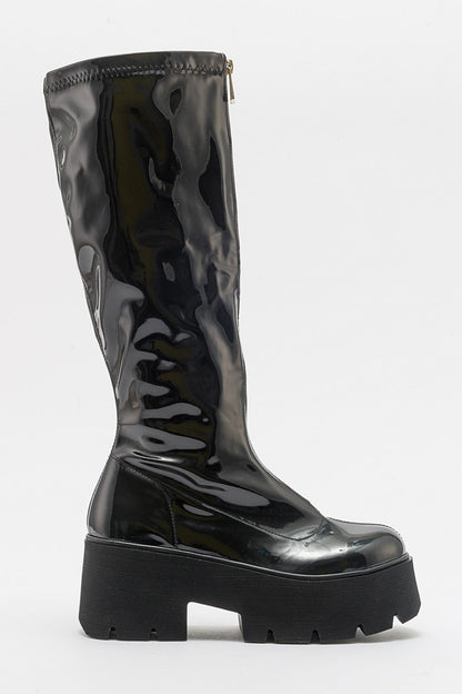Amaronte - Bota gruesa de charol negro (mujer)