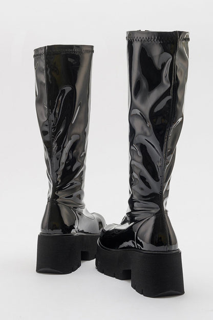 Amaronte - Bota gruesa de charol negro (mujer)