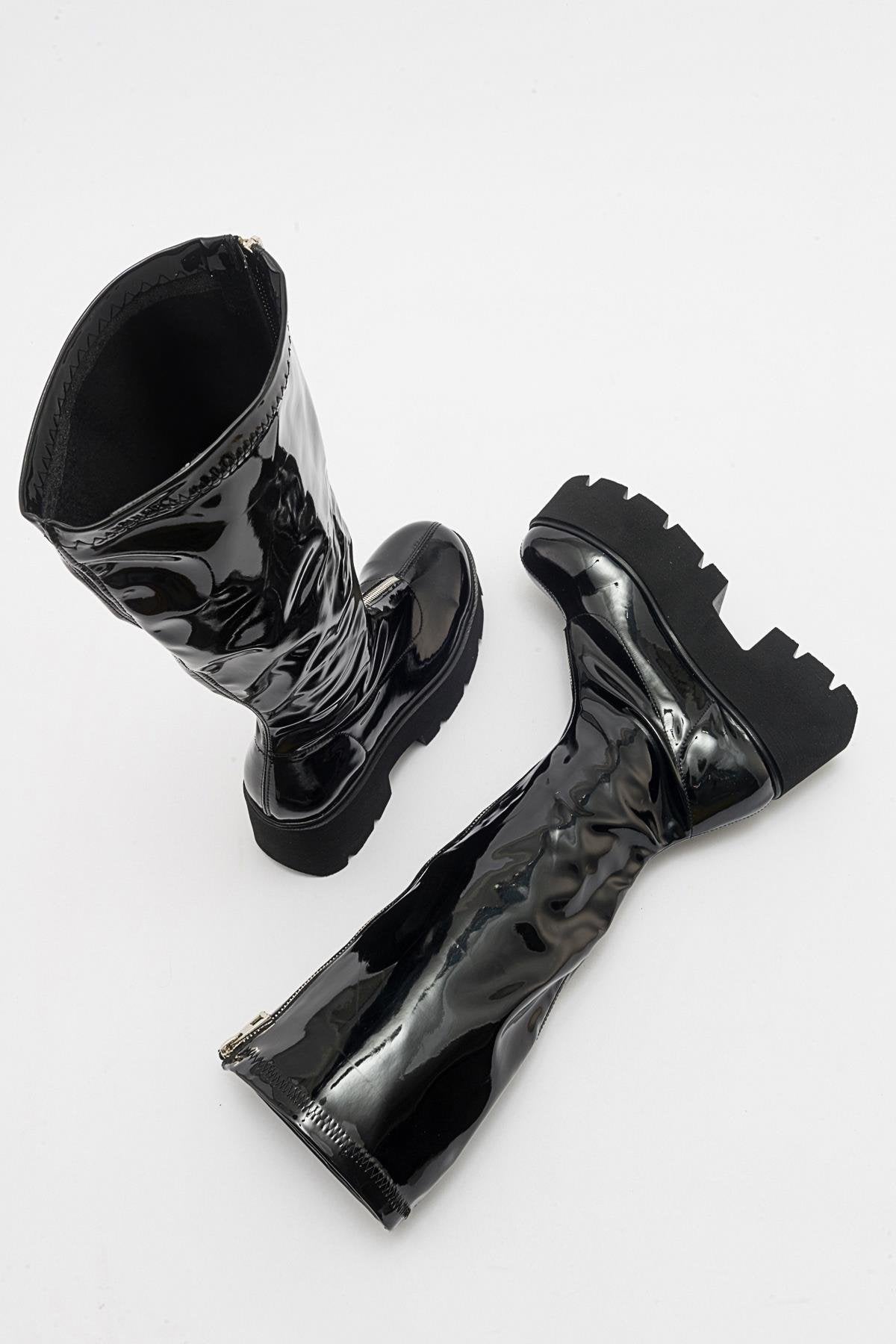 Amaronte - Bota gruesa de charol negro (mujer)