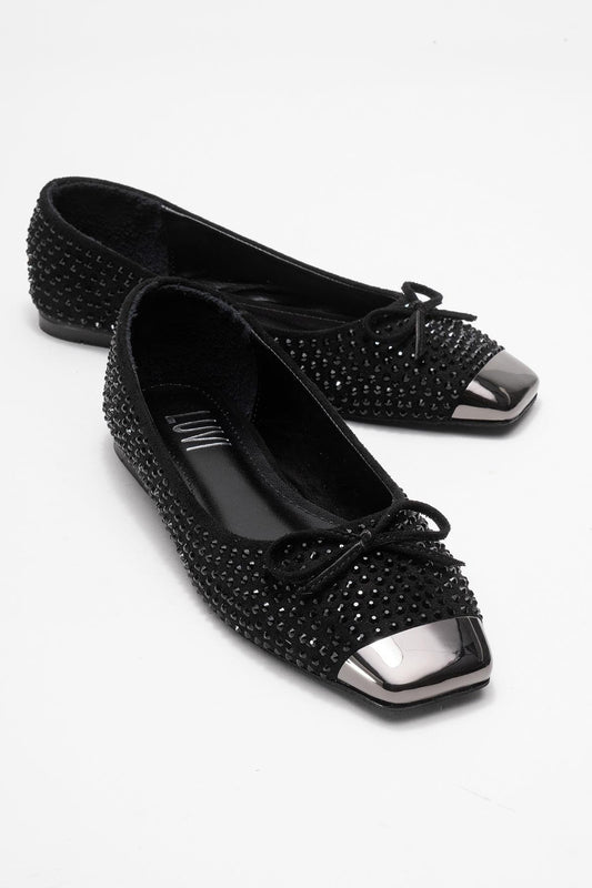 Abra - Black Suede Bow Ballet Flat (Women)