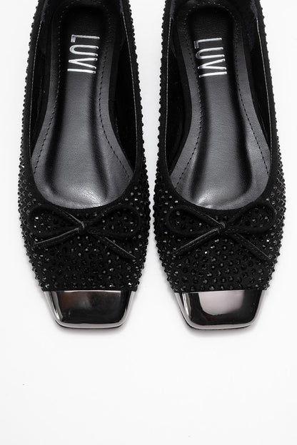 Abra - Black Suede Bow Ballet Flat (Women)