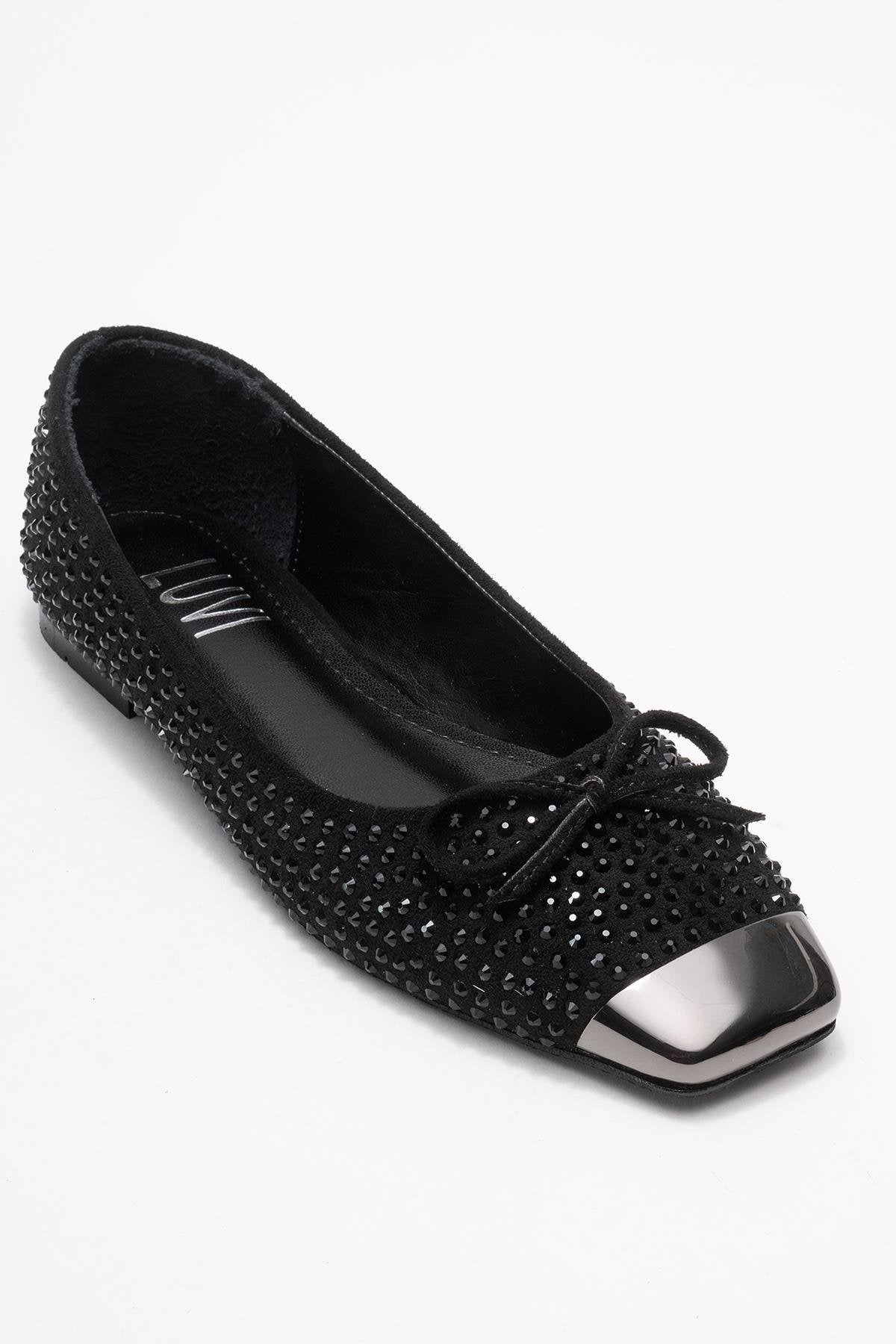 Abra - Black Suede Bow Ballet Flat (Women)