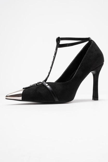 Juliana - Zapatos de tacón de aguja de gamuza negra con punta (Mujer)