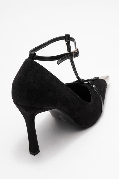 Juliana - Zapatos de tacón de aguja de gamuza negra con punta (Mujer)