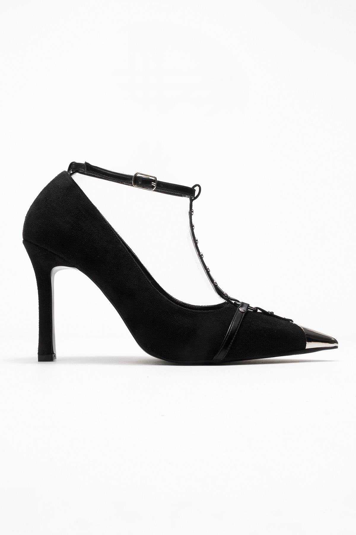 Juliana - Zapatos de tacón de aguja de gamuza negra con punta (Mujer)