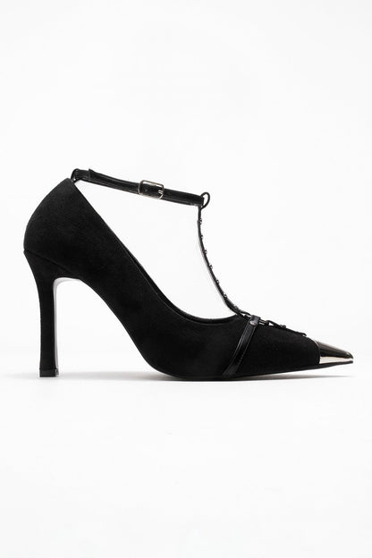 Juliana - Zapatos de tacón de aguja de gamuza negra con punta (Mujer)