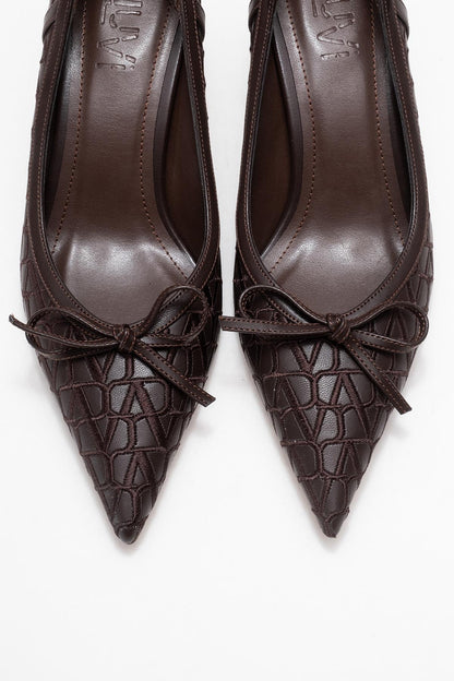 Camden - Zapatilla de tacón con lazo estampado marrón (Mujer)