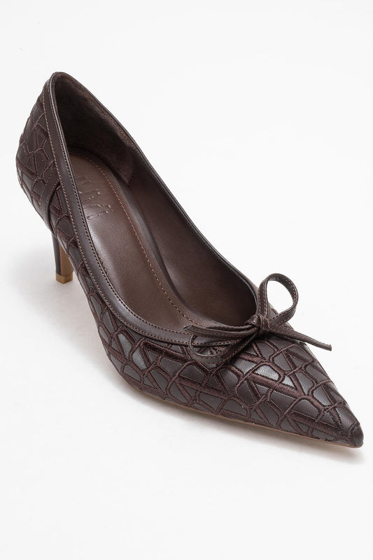Camden - Zapatilla de tacón con lazo estampado marrón (Mujer)