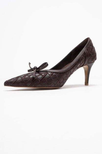 Camden - Zapatilla de tacón con lazo estampado marrón (Mujer)