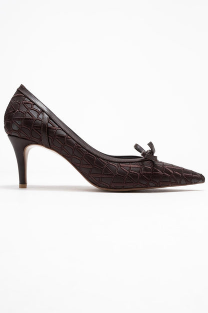 Camden - Zapatilla de tacón con lazo estampado marrón (Mujer)