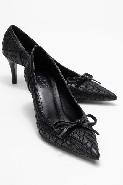 Camden - Zapatilla de tacón con moño y estampado negro (Mujer)