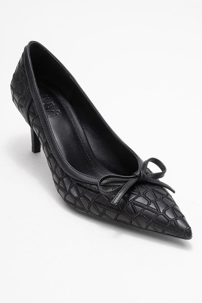 Camden - Zapatilla de tacón con moño y estampado negro (Mujer)