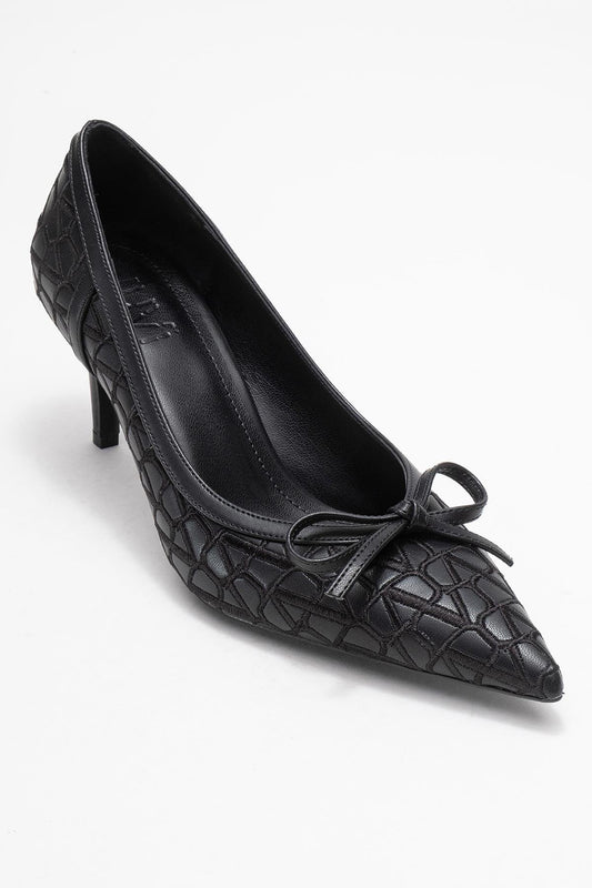 Camden - Zapatilla de tacón con moño y estampado negro (Mujer)