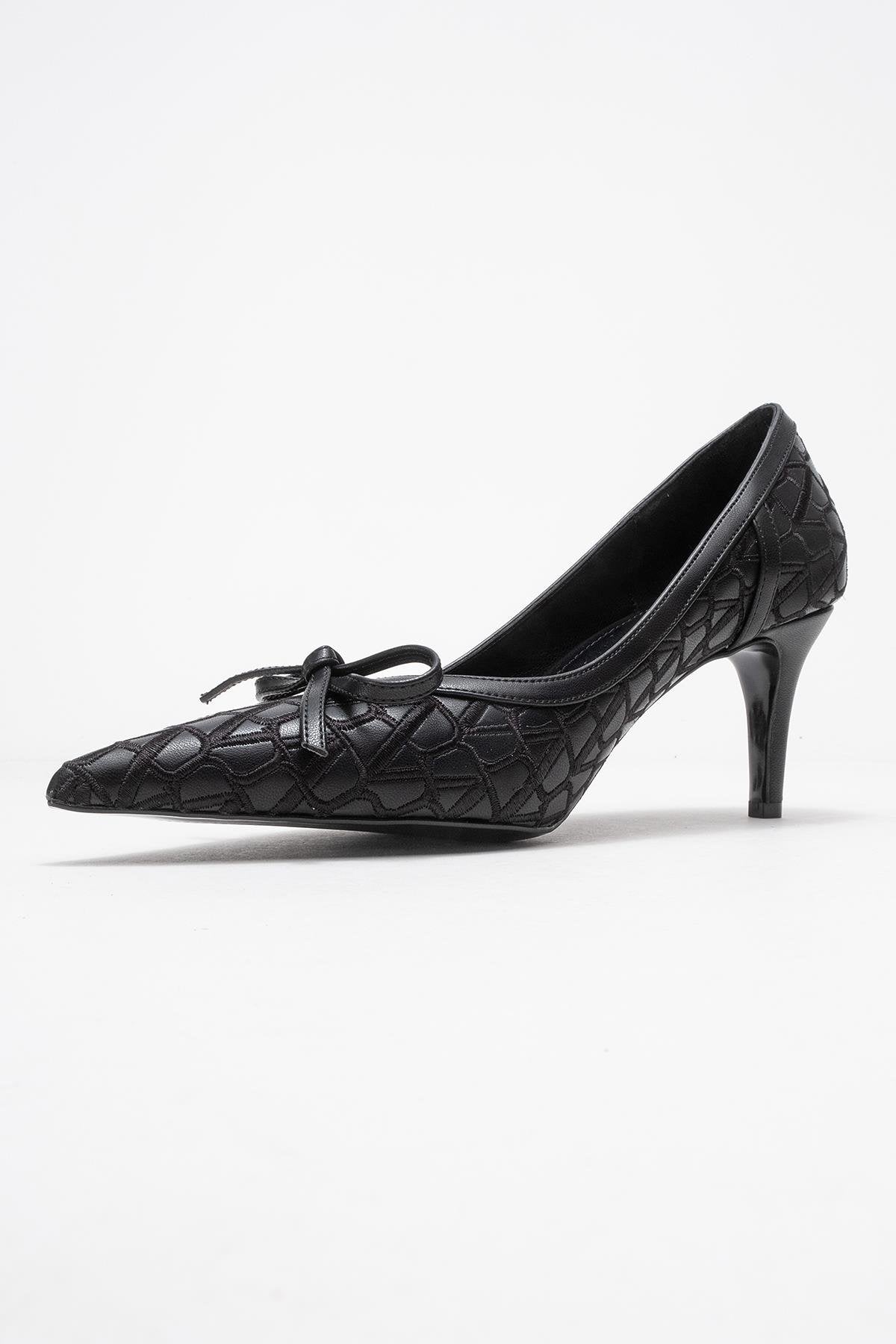 Camden - Zapatilla de tacón con moño y estampado negro (Mujer)