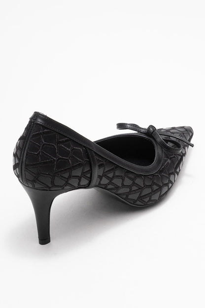 Camden - Zapatilla de tacón con moño y estampado negro (Mujer)