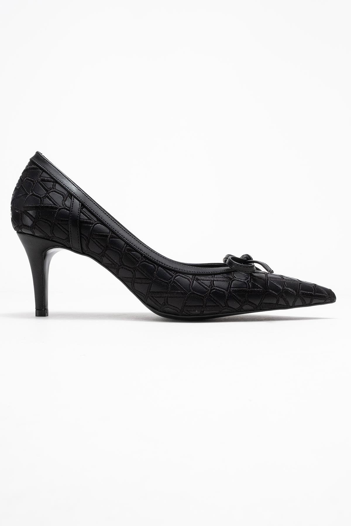 Camden - Zapatilla de tacón con moño y estampado negro (Mujer)