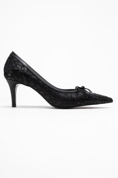 Camden - Zapatilla de tacón con moño y estampado negro (Mujer)