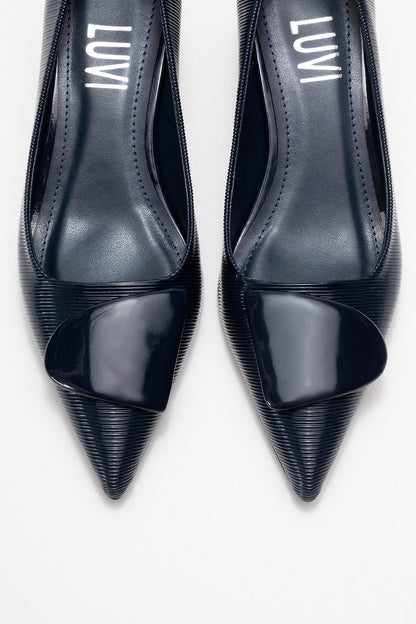 Briana - Zapatos de tacón con hebilla y punta en punta de color azul marino (mujer)