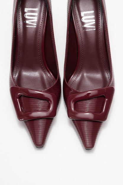 Astra - Zapatos de tacón de punta con hebilla burdeos (Mujer)