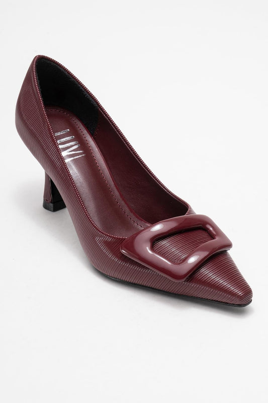 Astra - Zapatos de tacón de punta con hebilla burdeos (Mujer)