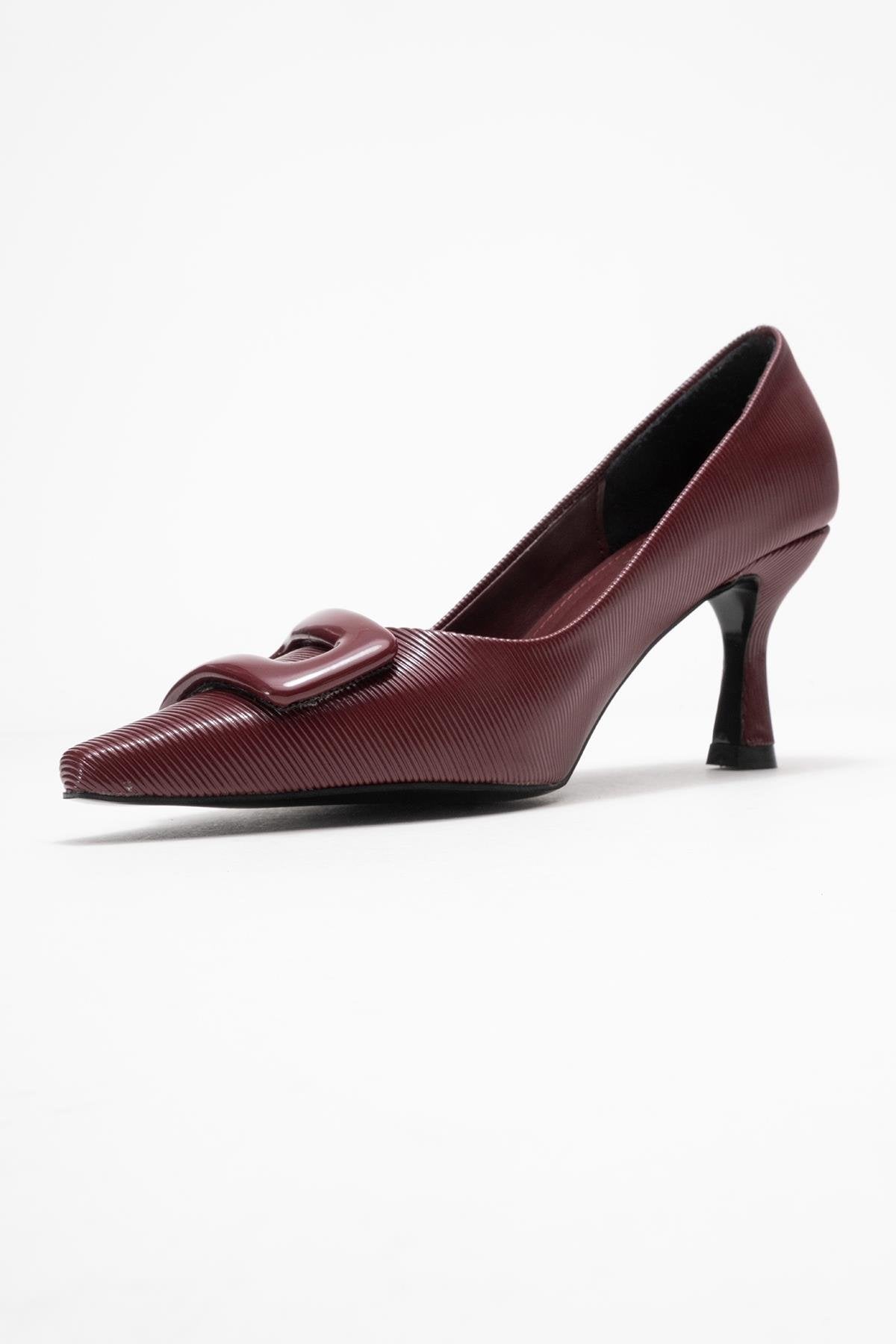 Astra - Zapatos de tacón de punta con hebilla burdeos (Mujer)