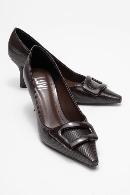 Astra - Zapatilla de tacón de punta con hebilla marrón (mujer)