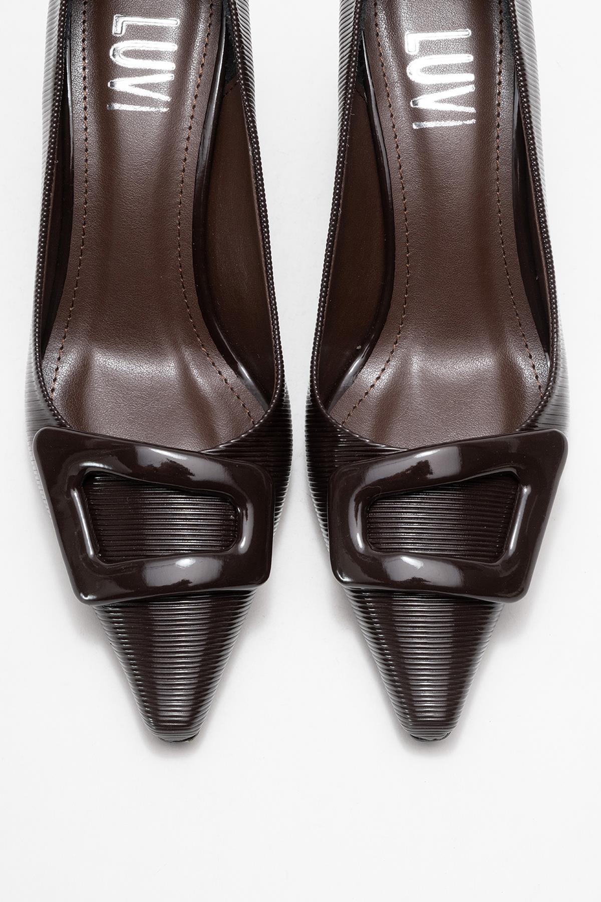 Astra - Zapatilla de tacón de punta con hebilla marrón (mujer)