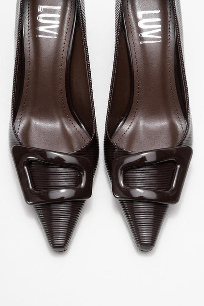 Astra - Zapatilla de tacón de punta con hebilla marrón (mujer)