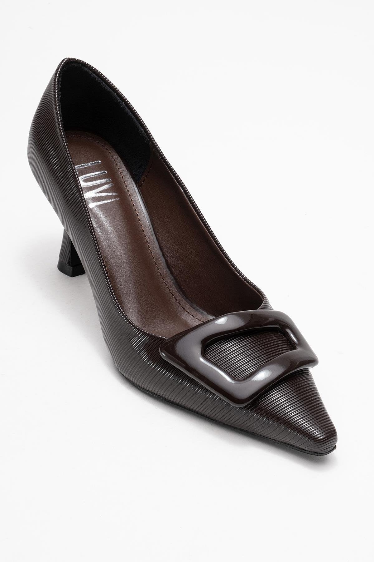 Astra - Zapatilla de tacón de punta con hebilla marrón (mujer)