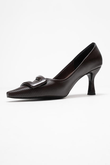 Astra - Zapatilla de tacón de punta con hebilla marrón (mujer)