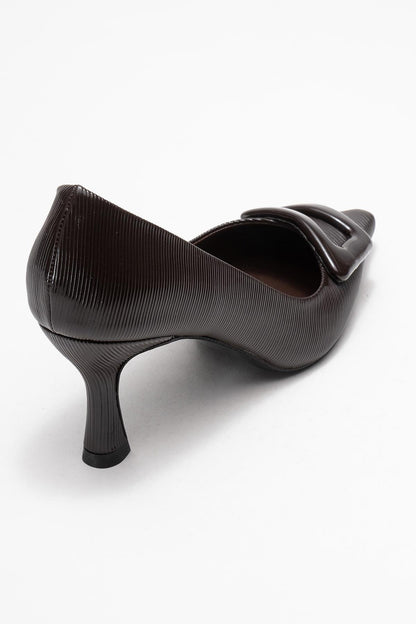 Astra - Zapatilla de tacón de punta con hebilla marrón (mujer)