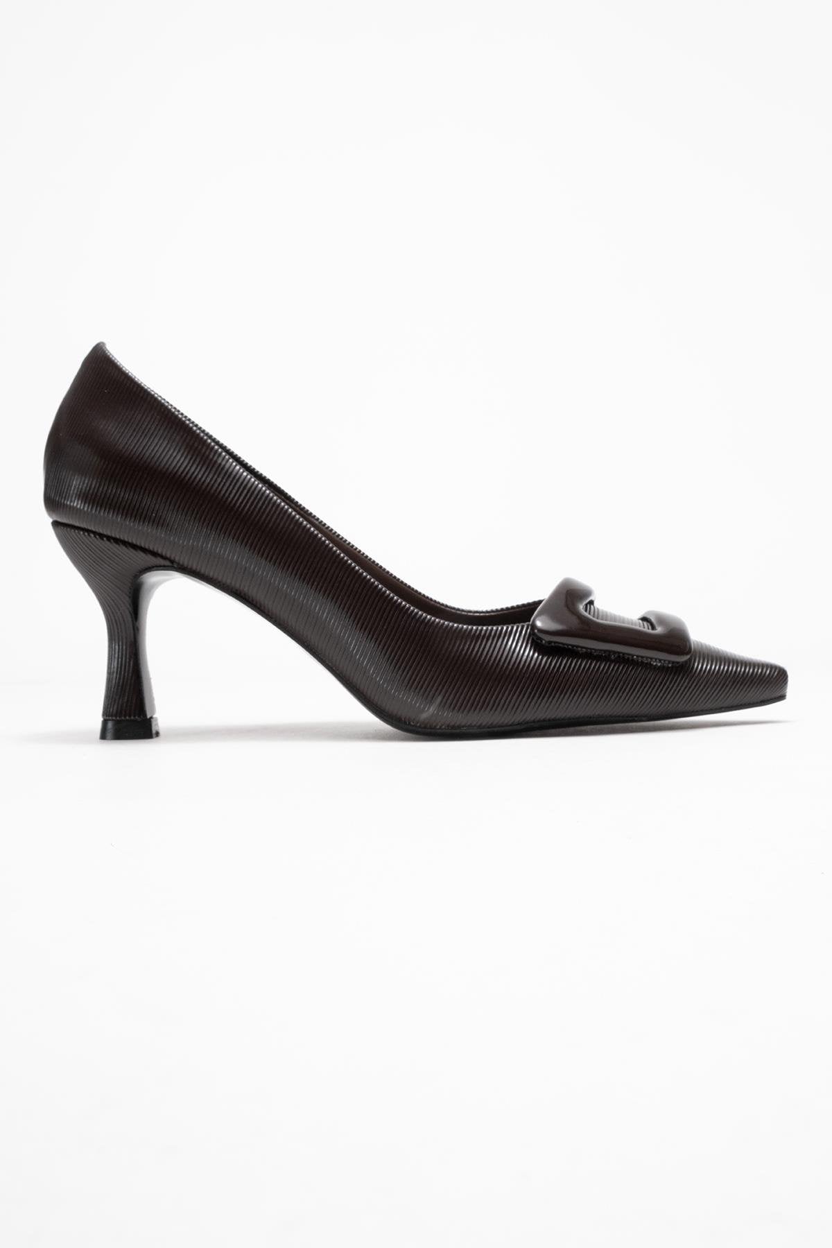 Astra - Zapatilla de tacón de punta con hebilla marrón (mujer)
