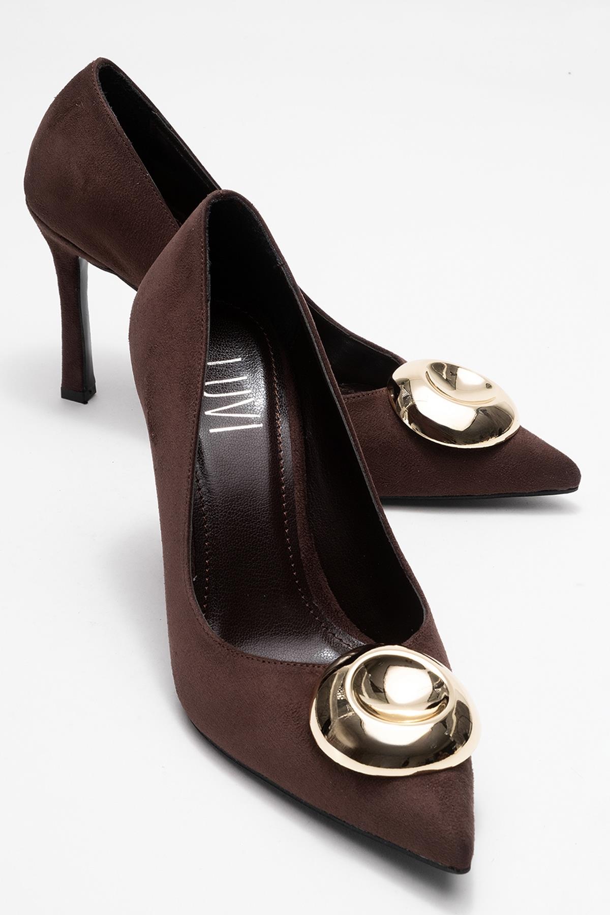 Jordana - Zapatos de tacón de ante marrón con punta (Mujer)