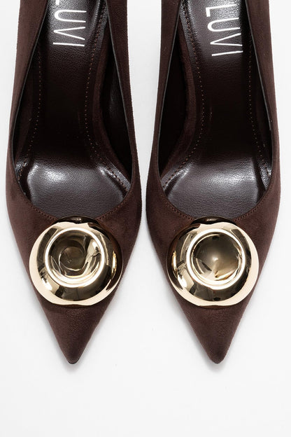 Jordana - Zapatos de tacón de ante marrón con punta (Mujer)