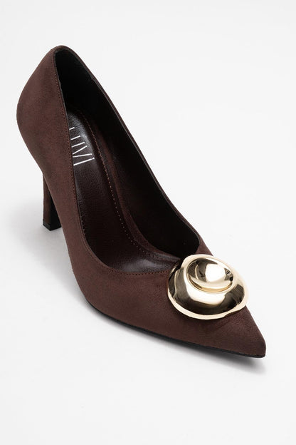 Jordana - Zapatos de tacón de ante marrón con punta (Mujer)