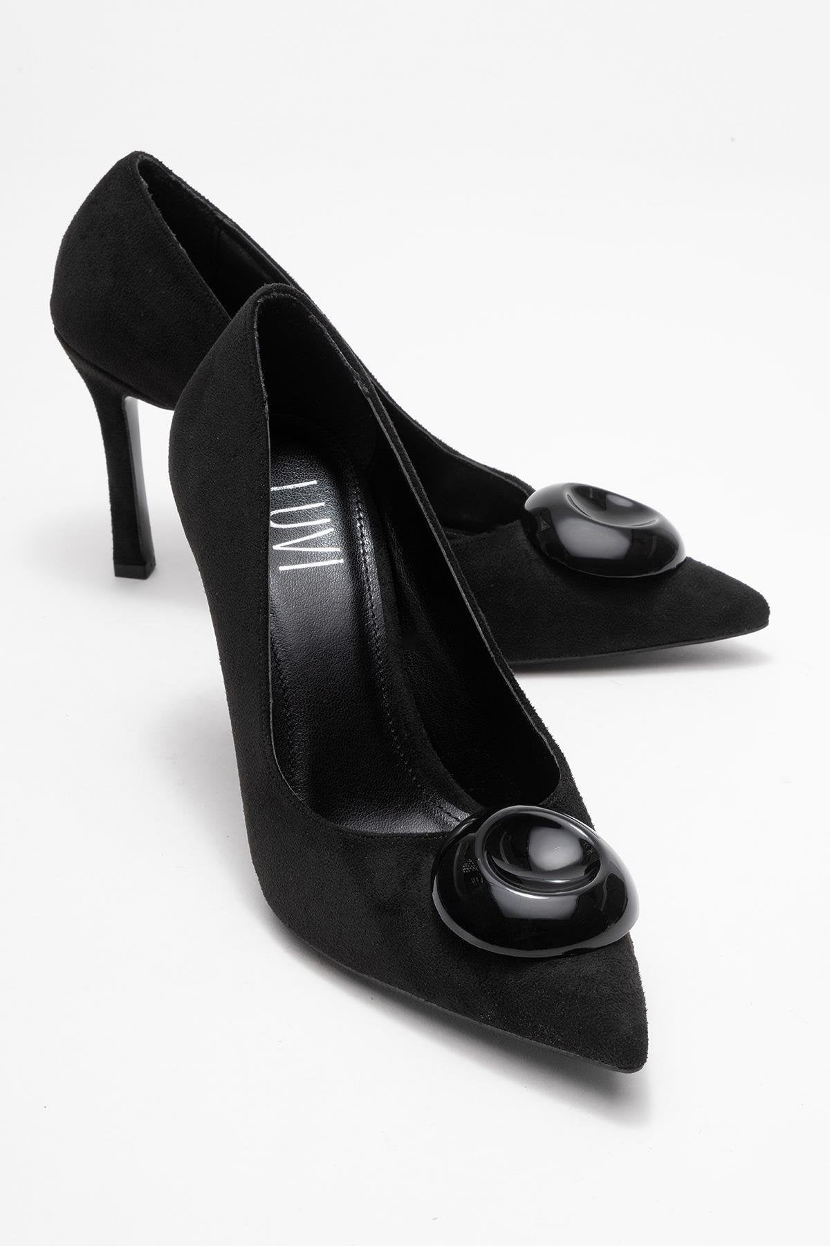 Jordana - Zapatos de tacón de aguja de ante negro con punta (Mujer)