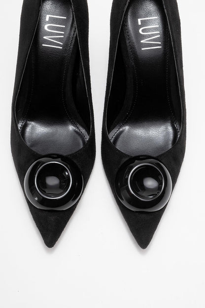 Jordana - Zapatos de tacón de aguja de ante negro con punta (Mujer)