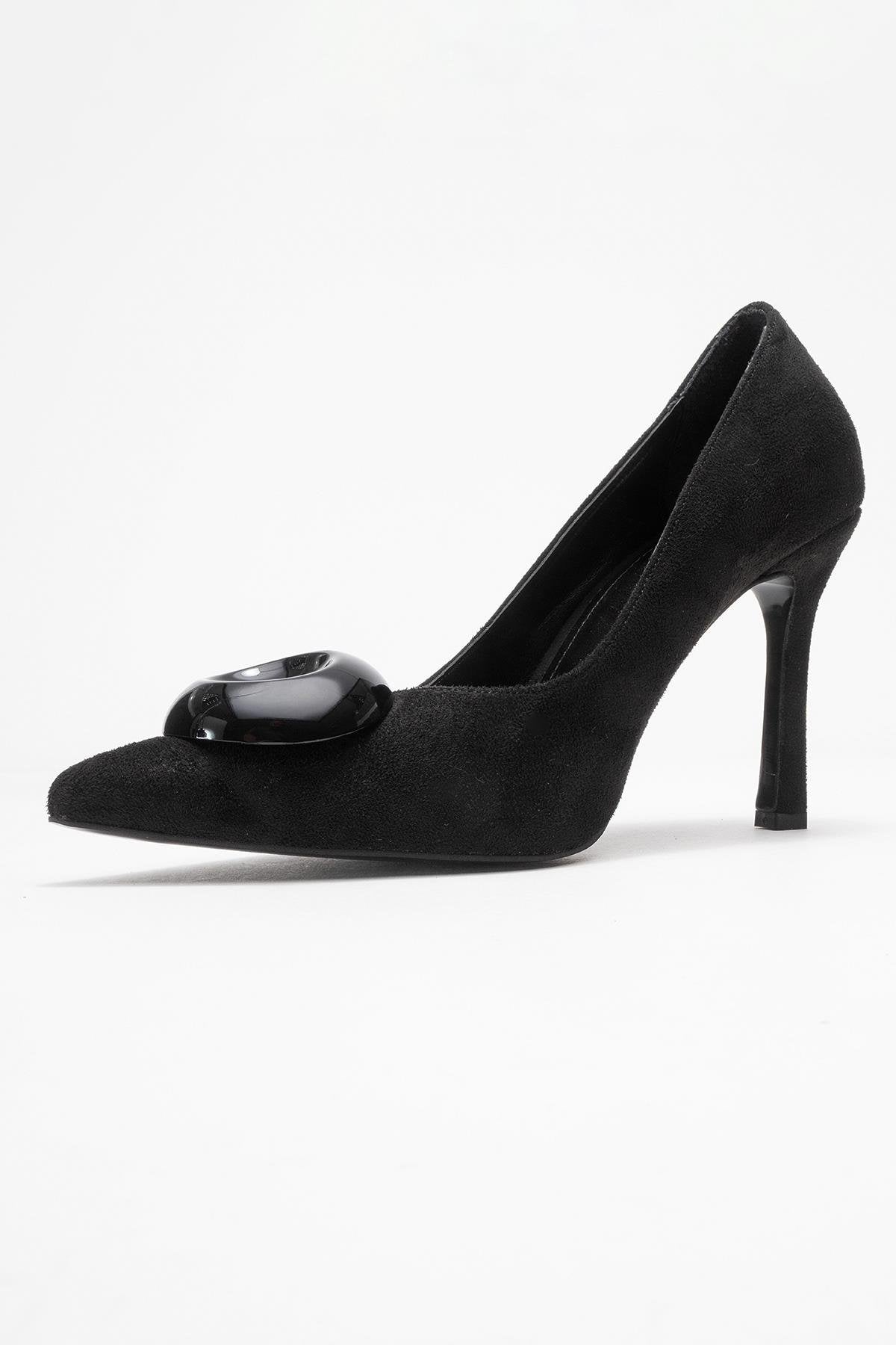 Jordana - Zapatos de tacón de aguja de ante negro con punta (Mujer)