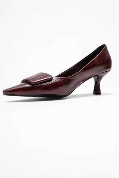 Marcia - Zapatos de tacón en punta con hebilla y estampado burdeos (Mujer)