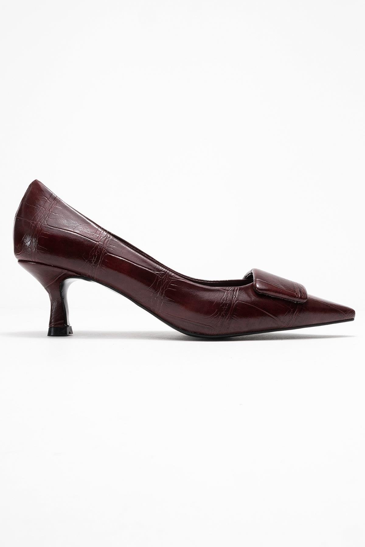 Marcia - Zapatos de tacón en punta con hebilla y estampado burdeos (Mujer)