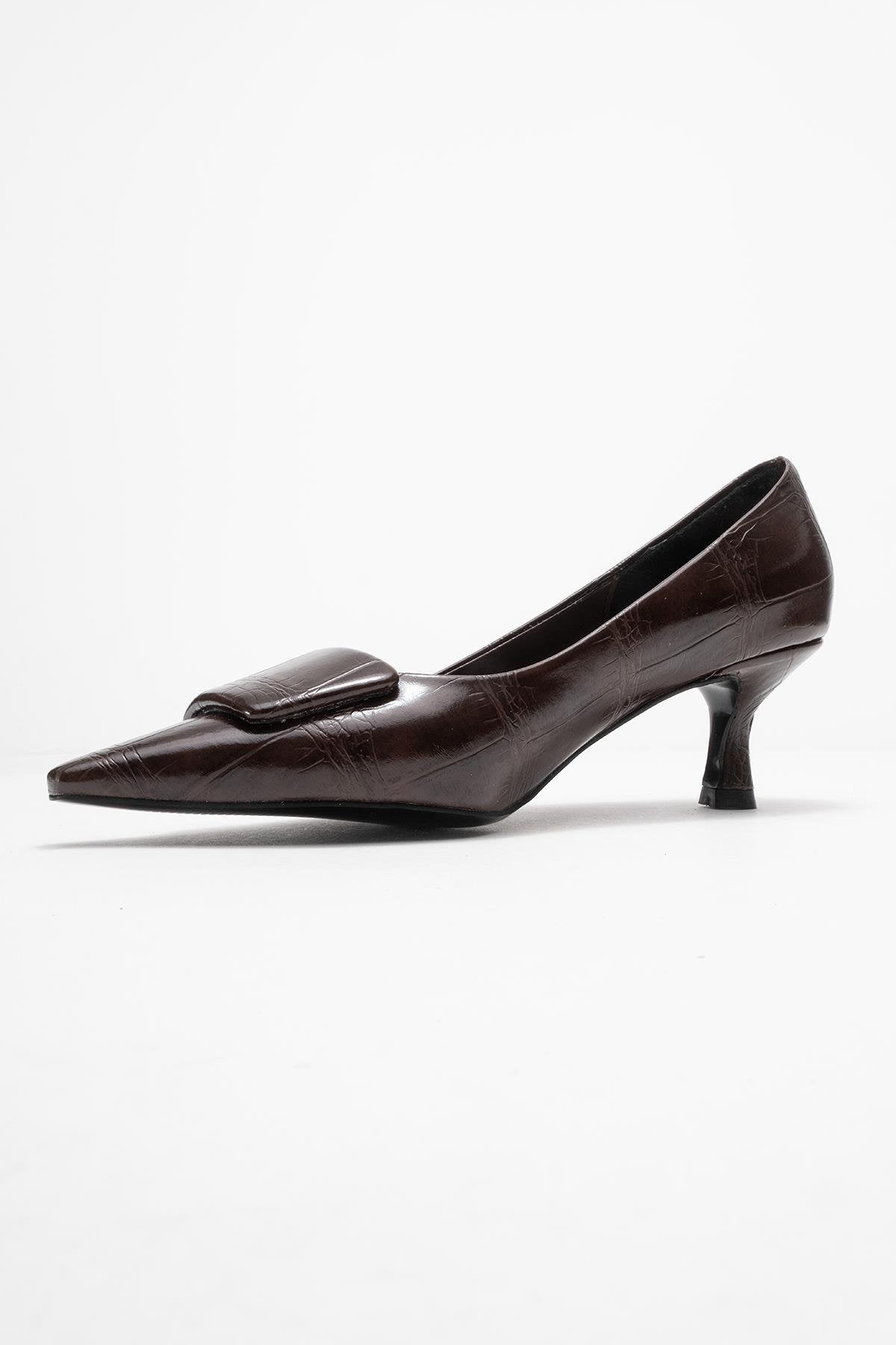 Marcia - Zapatos de tacón en punta con hebilla y estampado marrón (mujer)