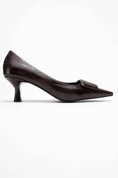 Marcia - Zapatos de tacón en punta con hebilla y estampado marrón (mujer)