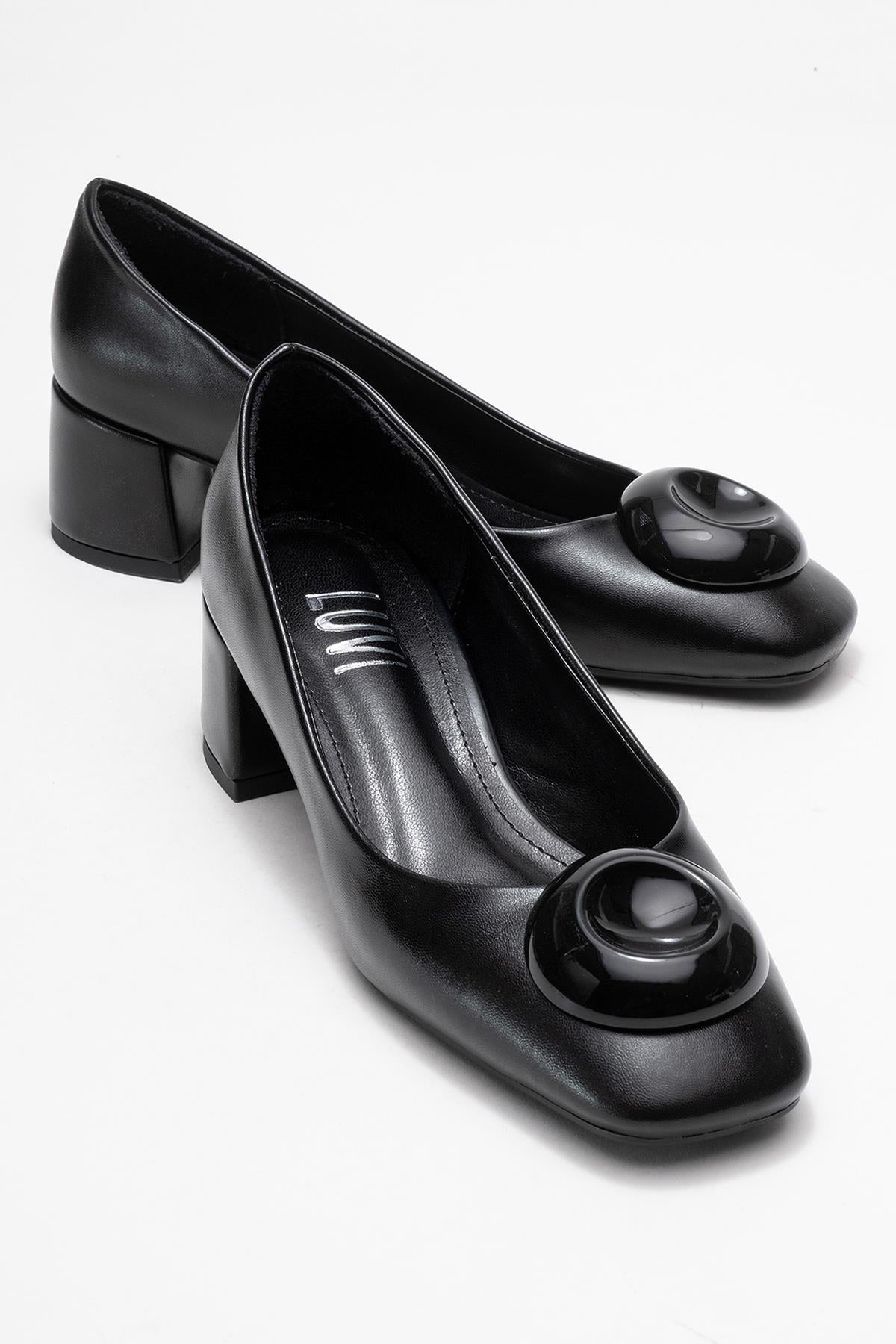 Mila - Zapatos de tacón de bloque con hebilla cuadrada y punta cuadrada (Mujer)