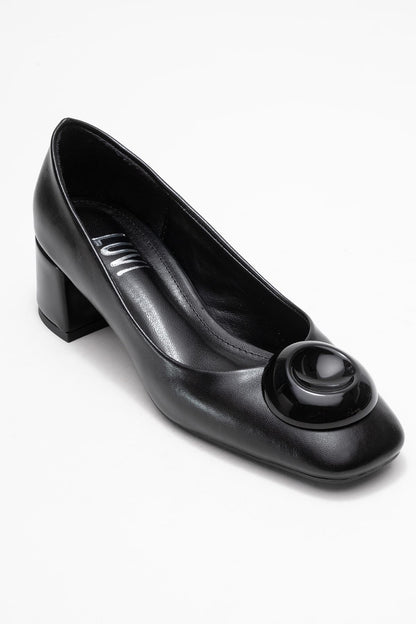 Mila - Zapatos de tacón de bloque con hebilla cuadrada y punta cuadrada (Mujer)